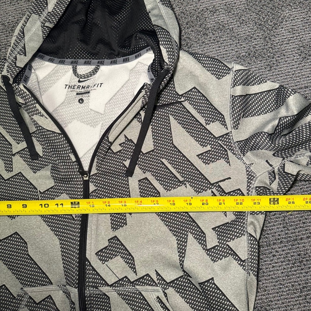 Nike Mens Therma-FIT Full Zip Hoodie Geometric Print Grey Black 575081-063 L - Picture 3 of 7